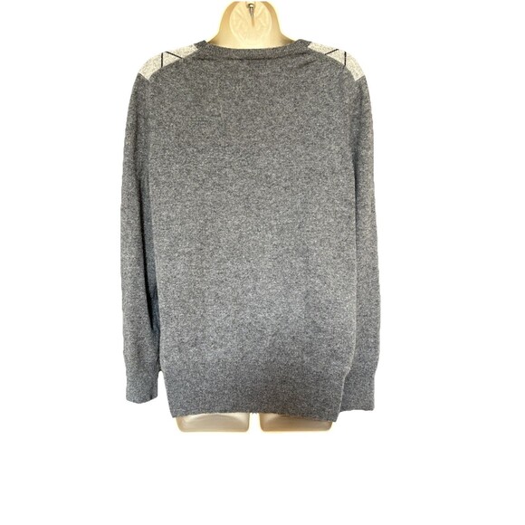 Burberry London Size Large Cashmere Classic Argyle Gray V-Neck Sweater Logo - Picture 11 of 12